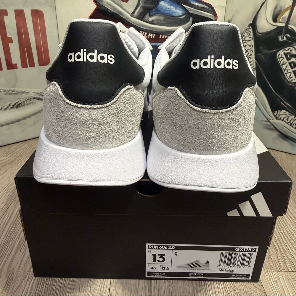 New Adidas Run 60s 2.0 Mens Shoes GX1739 White black Grey Sizes 8.5, 9, 9.5 - 13 - Picture 5 of 11